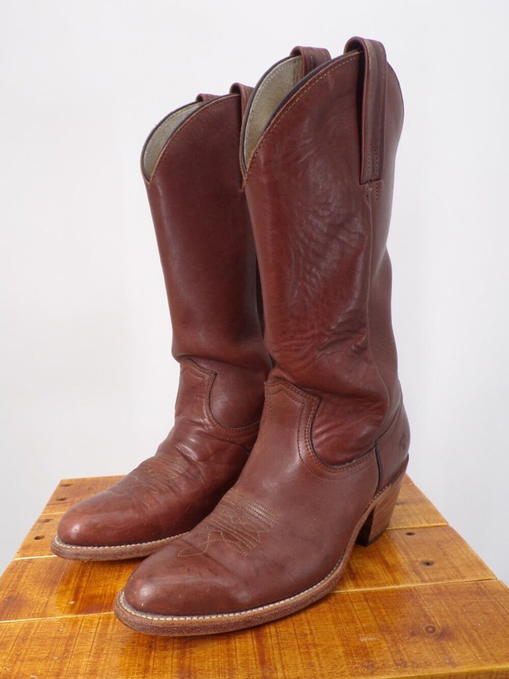 Vintage Frye Mens Boots Western Cowboy Brown Leather 9 1/2 D USA 2350